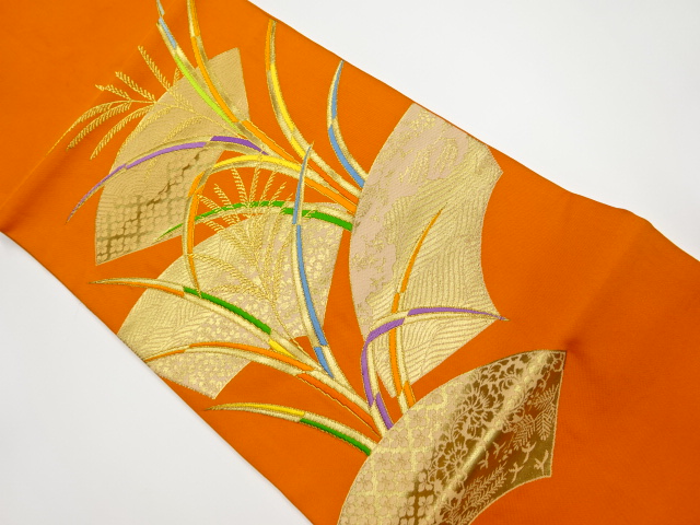 リサイクル　地紙に波・芒模様織り出し名古屋帯